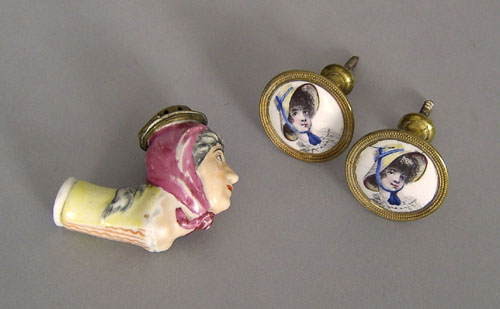 Appraisal: Pair of curtain tie backs together with a porcelain pipe