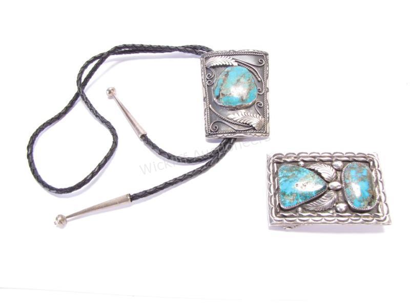 Appraisal: A sterling silver and turquoise belt buckle hallmarked DJ and