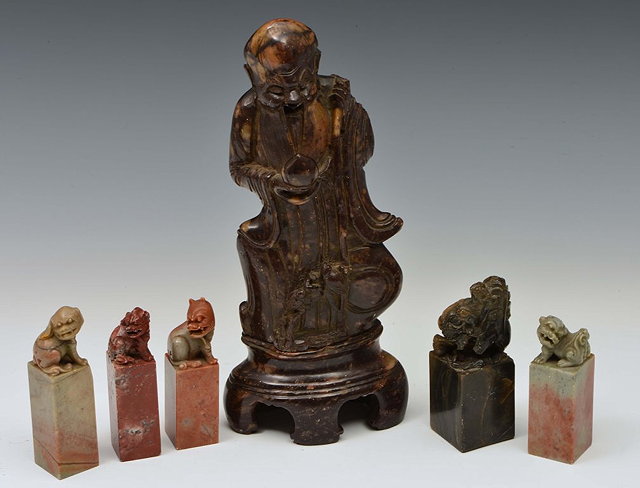 Appraisal: A COLLECTION OF FIVE CHINESE SOAPSTONE SEALS each carved with