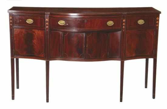 Appraisal: Federal style inlaid mahogany sideboard th century serpentine top over