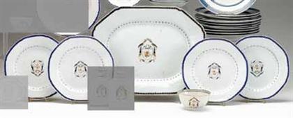 Appraisal: Chinese export porcelain armorial platter four plates and a teabowl