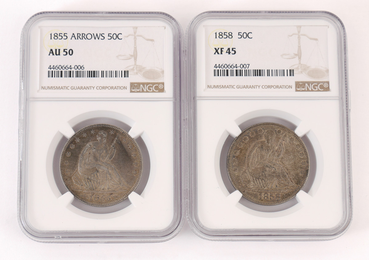 Appraisal: LIBERTY SEATED HALF DOLLARS NGC AU XF Recently slabbed and