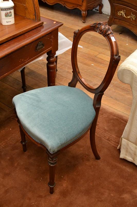 Appraisal: FOUR VICTORIAN DINING CHAIRS WITH TURQUIOSE VELOUR SEATS FOUR VICTORIAN