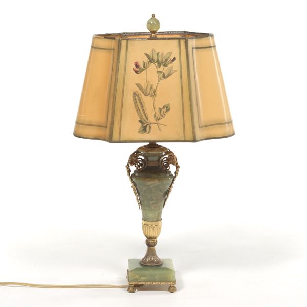 Appraisal: GREEN ONYX TABLE LAMP H Neoclassical style green onyx lamp