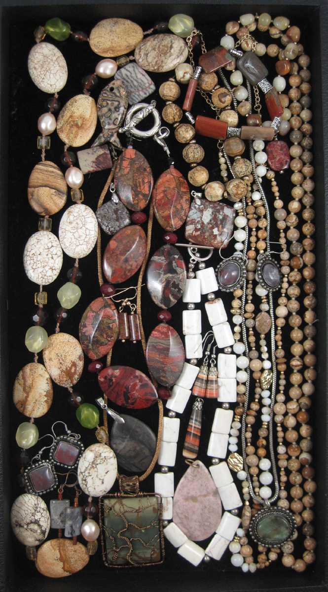 Appraisal: THIRTY ARTICLES OF JASPER JEWELRY including six bead necklaces two