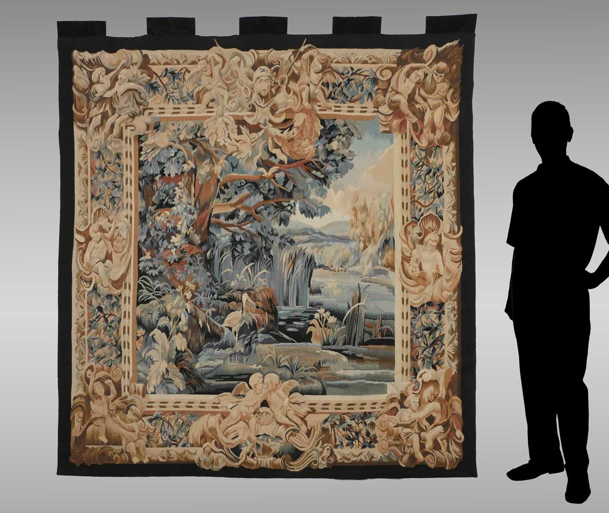 Appraisal: AUBUSSON FIGURAL TAPESTRY Aubusson tapestry having a central bird in