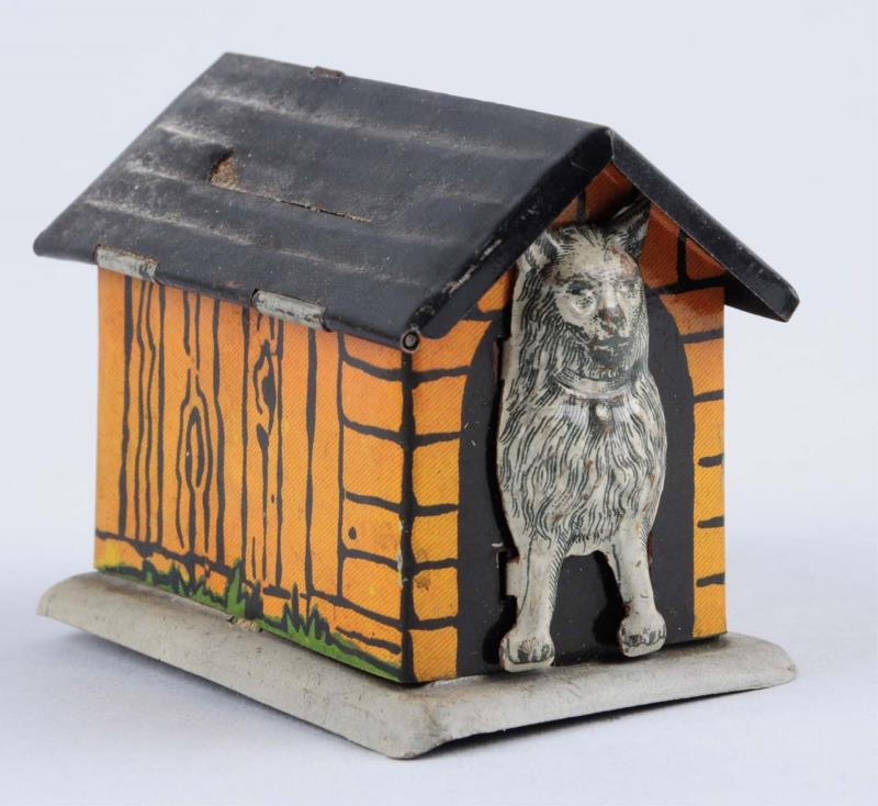 Appraisal: Small Tin Dog House With Dog Early German tin dog