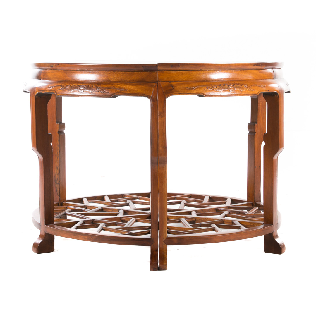 Appraisal: Chinese carved hardwood table th century two half round ends