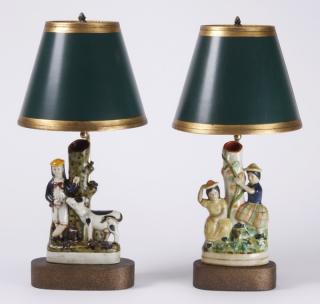 Appraisal: Staffordshire style table lamps Pair of th century Staffordshire style