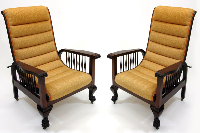 Appraisal: A PAIR OF LATE VICTORIAN MAHOGANY MORRIS ARMCHAIRS American c