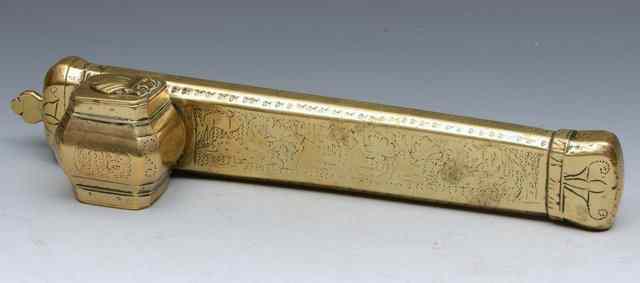 Appraisal: AN OTTOMAN ENGRAVED BRASS TRAVELLING SCRIBE'S PEN CASE Divit of