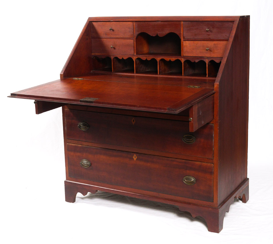 Appraisal: CHERRY SLANT FRONT DESK Slant front opens to drawers pigeon