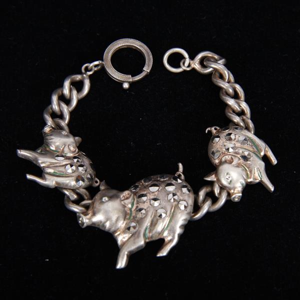 Appraisal: Nettie Rosenstein Three Pigs Bracelet figural sterling silver chain link