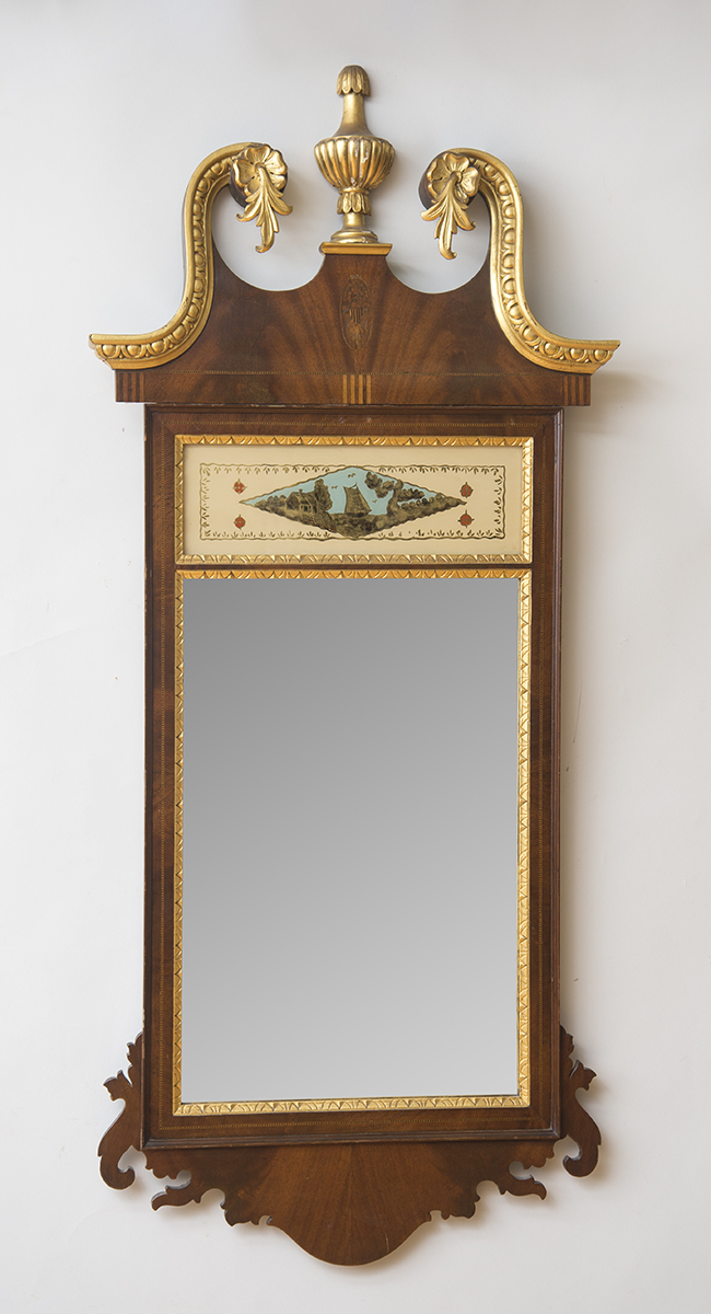 Appraisal: FEDERAL-STYLE INLAID MAHOGANY AND PARCEL-GILT VERRE GLOMIS MIRROR x x