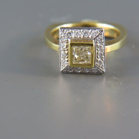 Appraisal: Diamond Ring fancy yellow carat square diamond surrounded by round