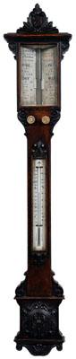 Appraisal: Hicks oak ivory barometer oak case with carved scrolls and