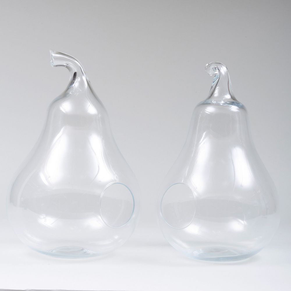 Appraisal: Pair of Glass Pear Form Terrariums x in diam Condition