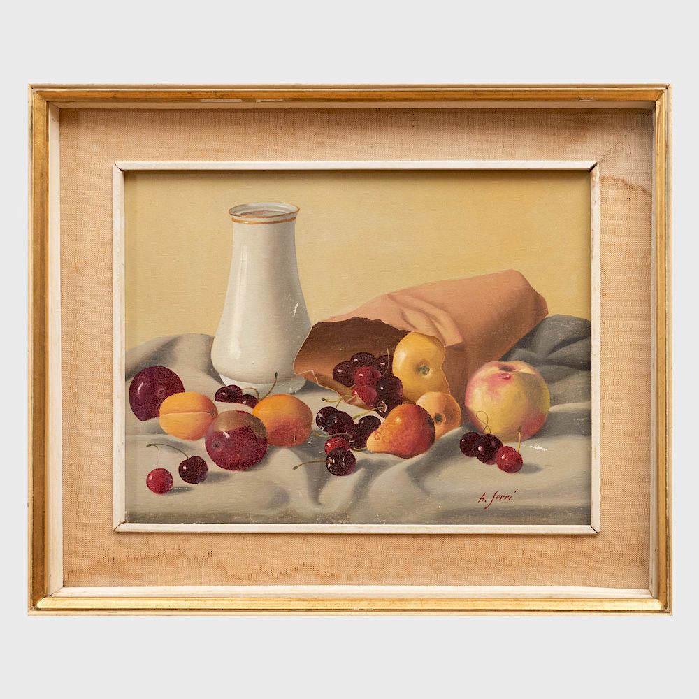 Appraisal: Alfredo Serri - Still Life with Cherries Oil on canvas