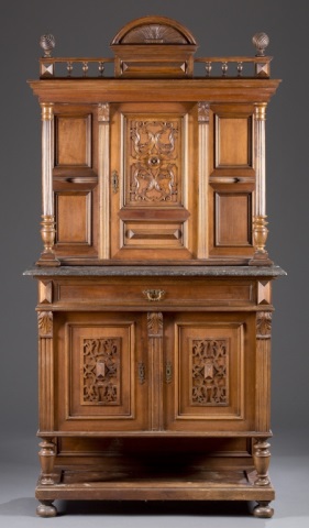 Appraisal: Renaissance Revival Walnut Court Cupboard Galleried top with column supports