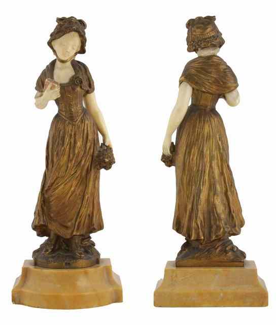 Appraisal: Manner of Dominique Alonzoa bronze and ivory figure of girl