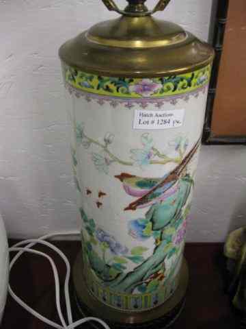 Appraisal: Pair of Chinese Porcelain Lamps cylindrical one with pheasants floral