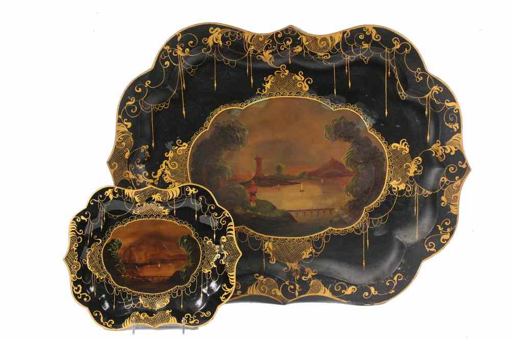 Appraisal: TOLE PAINTED TRAYS - Two th c Tole Painted Trays