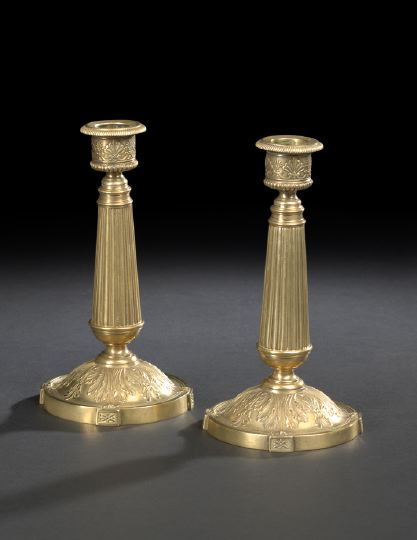 Appraisal: Pair of Louis-Philippe Gilt-Brass Columnar Candlesticks second quarter th century