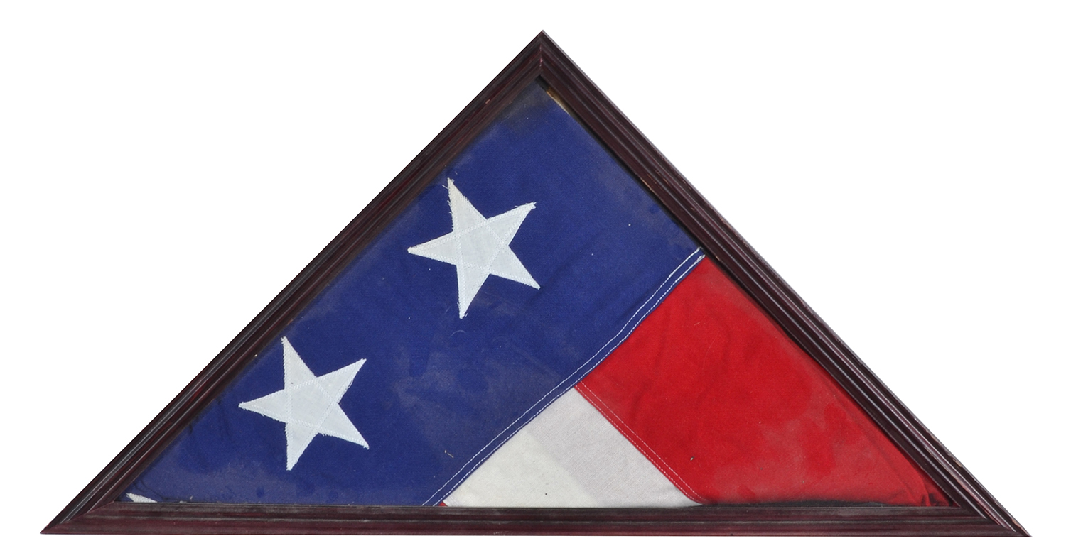 Appraisal: LARGE UNITED STATES OF AMERICA FLAG HOUSED IN A TRIANGULAR