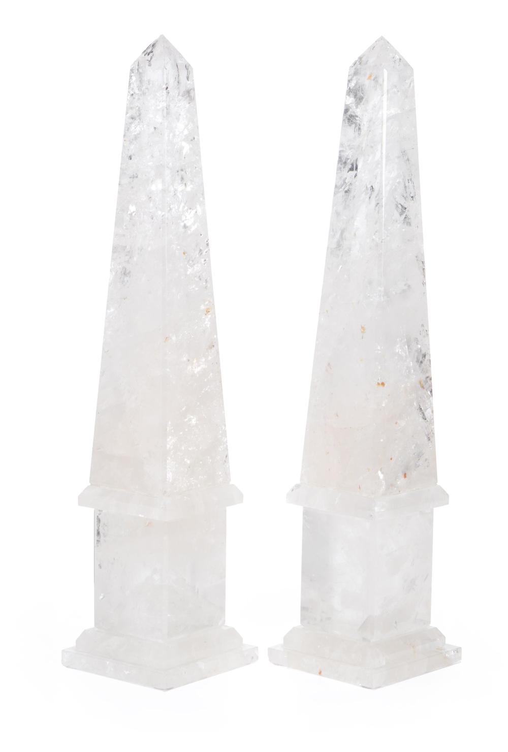 Appraisal: A pair of rock crystal obelisks th Century On tiered