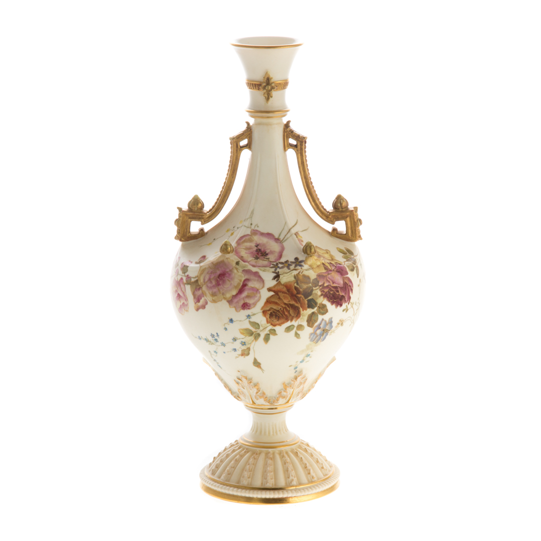 Appraisal: Royal Worcester china panel vase dated painted floral decoration with