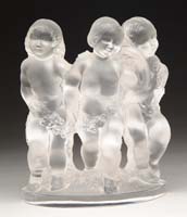 Appraisal: LALIQUE FIGURAL BOOKEND Sculpture consists of three figural children draped