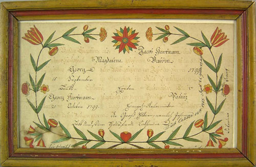 Appraisal: Engraver Artist Southeaster Pennsylvania active - ink and watercolor fraktur