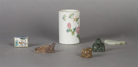 Appraisal: A Chinese Porcelain Brushpot and Toggles Height inches