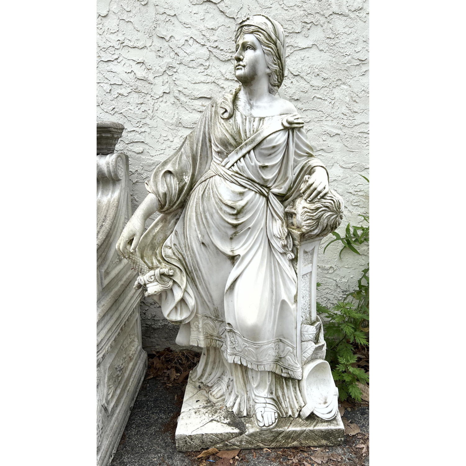 Appraisal: Antique Carved Marble Garden Statuary Sculpture Female in elaborate flowing