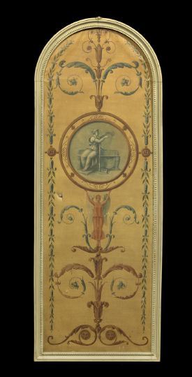 Appraisal: Louis XVI-Style Painted Canvas Panel mid- th century of arched