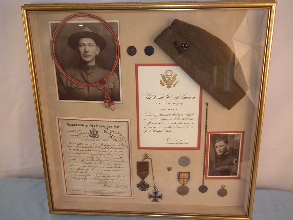 Appraisal: WAGNER WWI MEDALS GROUP Framed shadowbox group of WWI items