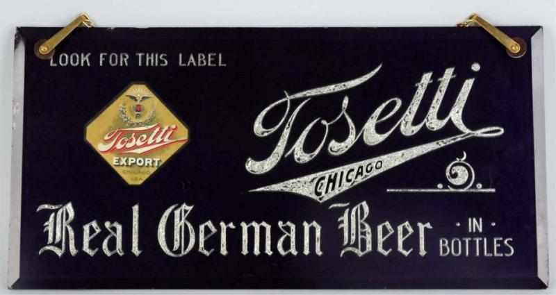 Appraisal: Tosetti Beer Reverse Glass Hanging Sign Pre-prohibition Beautiful Tosetti Export