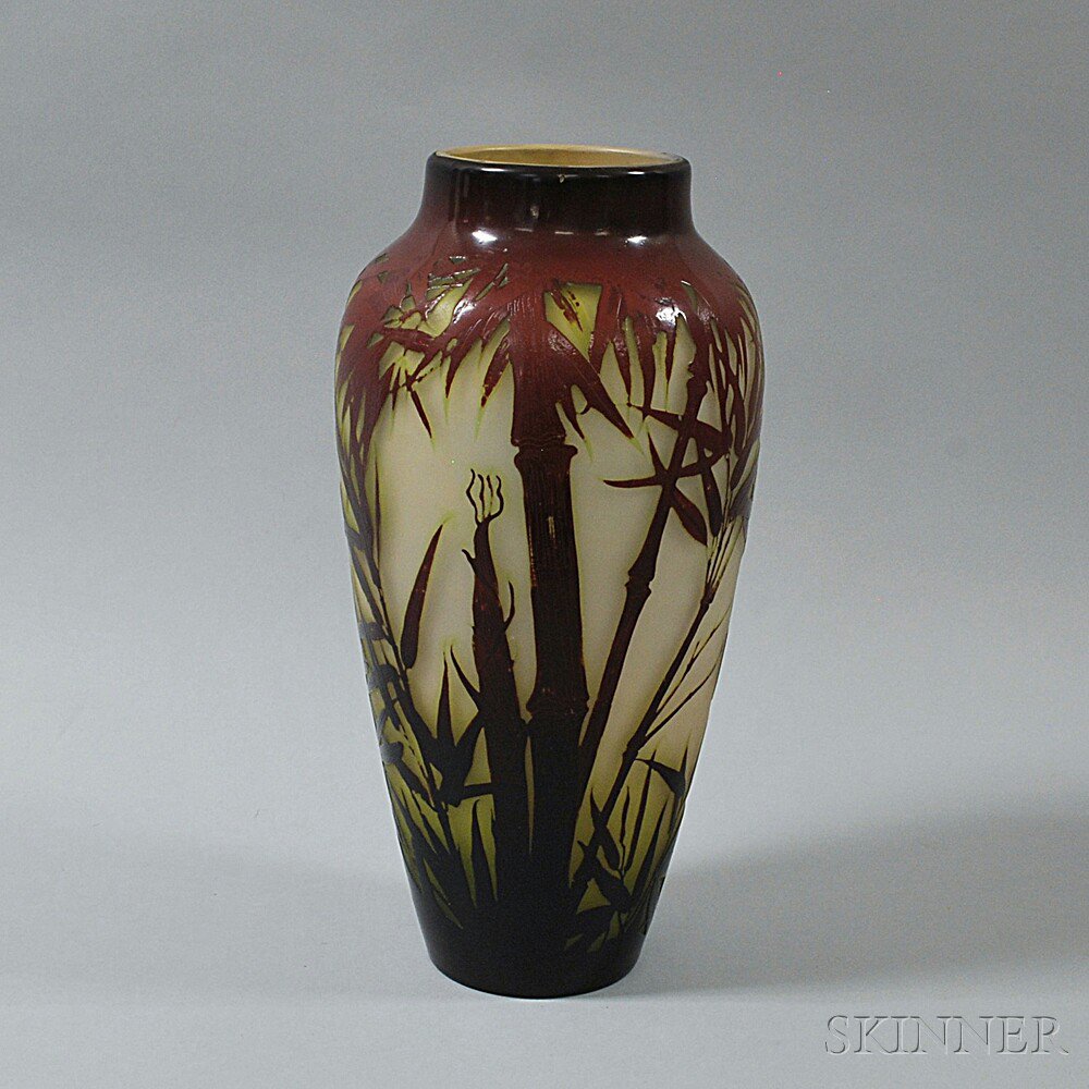 Appraisal: Cameo Glass Vase maroon and green cut to clear with