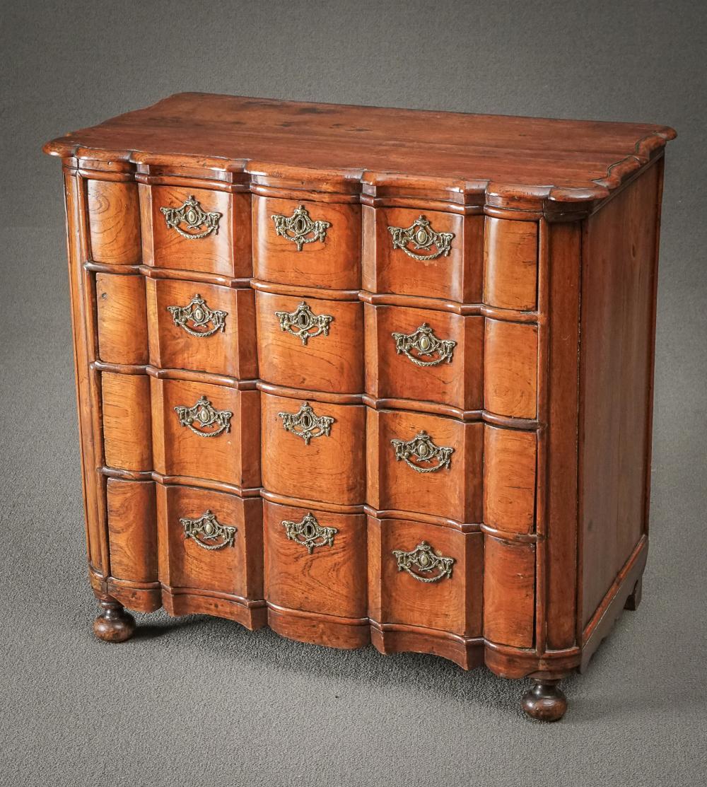 Appraisal: ANGLO-DUTCH WALNUT SERPENTINE COMMODE LAST QUARTER TH CENTURYAnglo-Dutch Walnut Serpentine