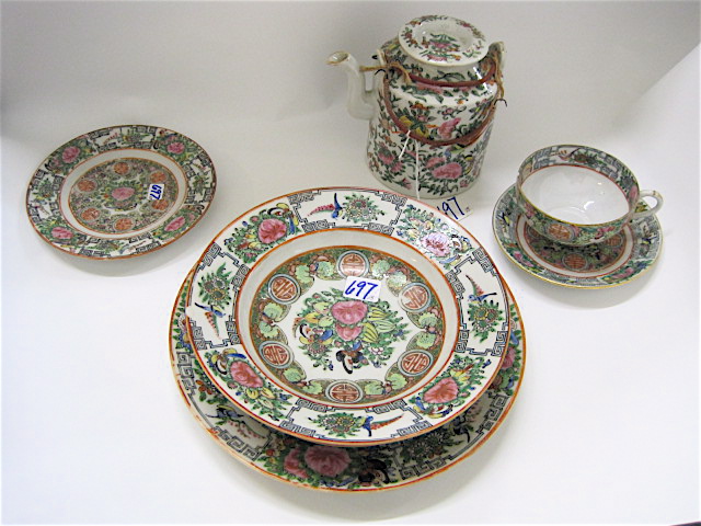 Appraisal: CHINESE PORCELAIN DINNERWARE AND TEAPOT pieces in famille rose The