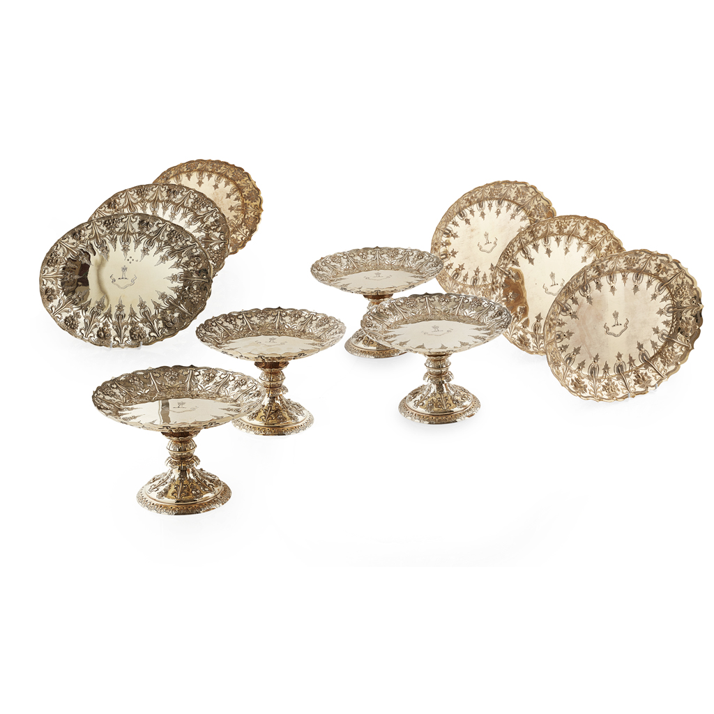 Appraisal: A Victorian silver gilt dessert service Martin and Hall London