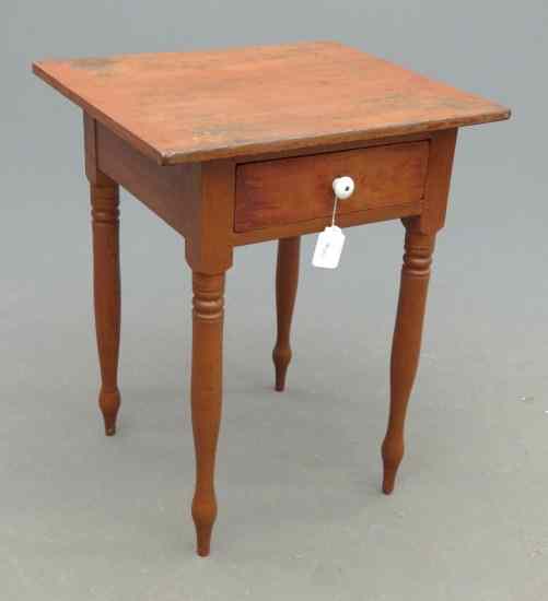 Appraisal: th c single drawer stand in old red paint Top