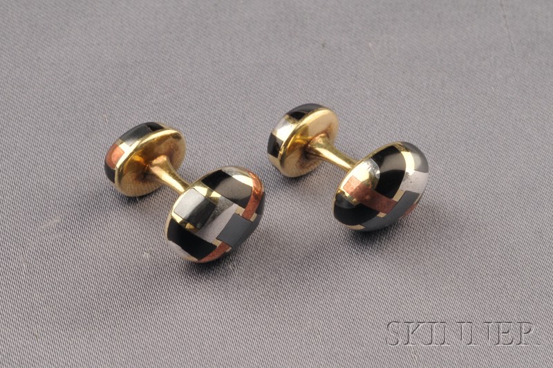 Appraisal: kt Bicolor Gold Hematite and Onyx Cuff Links Angela Cummings