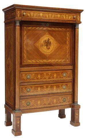 Appraisal: Italian Empire style marquetry fall front bar cabinet th c