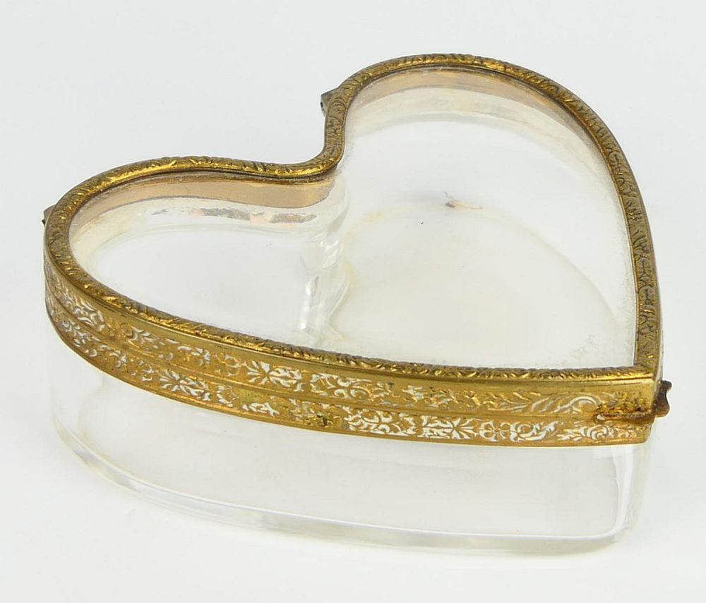 Appraisal: VINTAGE GLASS AND BRASS MID CENTURY DRESSER BOX Heart shaped