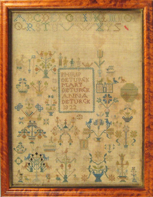 Appraisal: Oley Valley Berks County Pennsylvania silk on linen sampler wrought