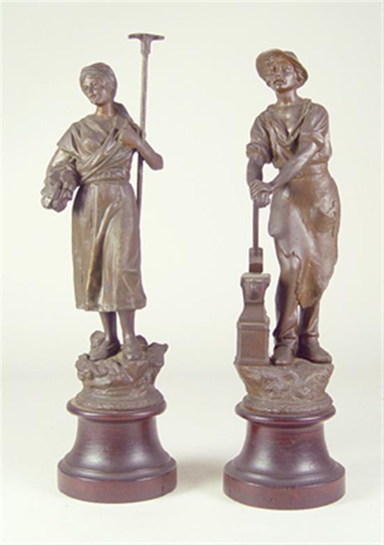 Appraisal: Pair of Bronze Patinated Spelter Figures Late th Century On