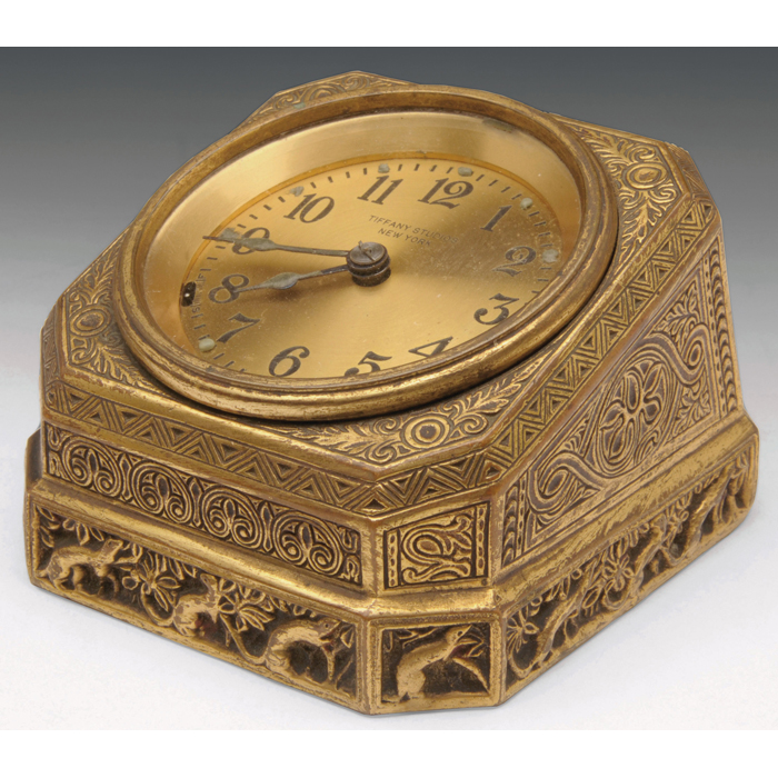 Appraisal: Fine Tiffany Studios clock bronze in the Venetian pattern original