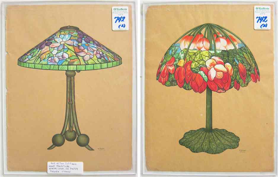 Appraisal: TWO WATERCOLORS ON PAPER prototypes of Tiffany table lamps each