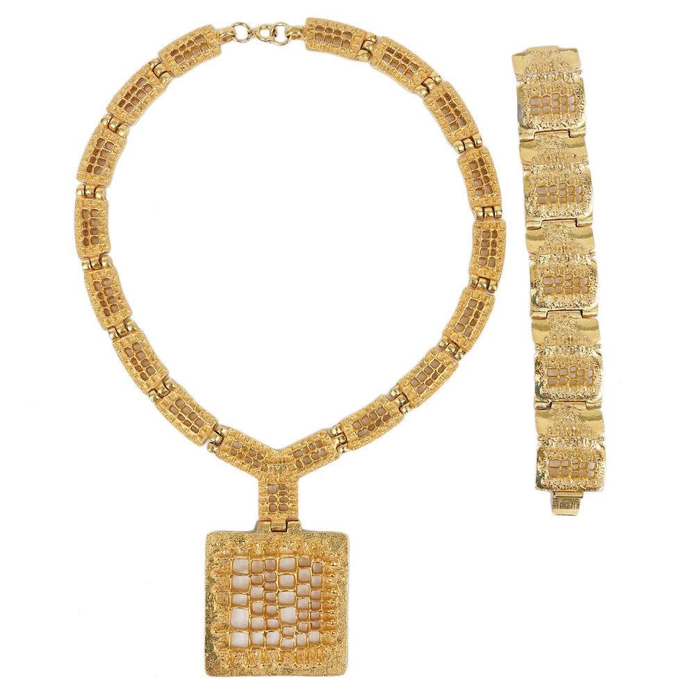 Appraisal: Robert Larin Gold Tone Bracelet Necklace Robert Larin gold tone